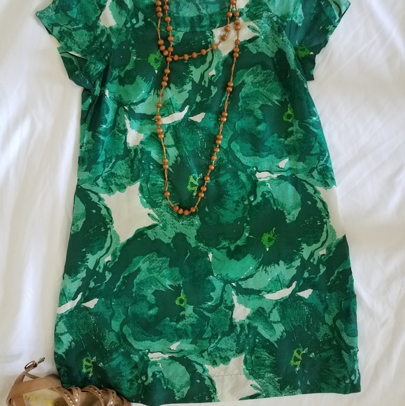 Banana Republic100% silk dress green leaf print - Picture 2 of 6